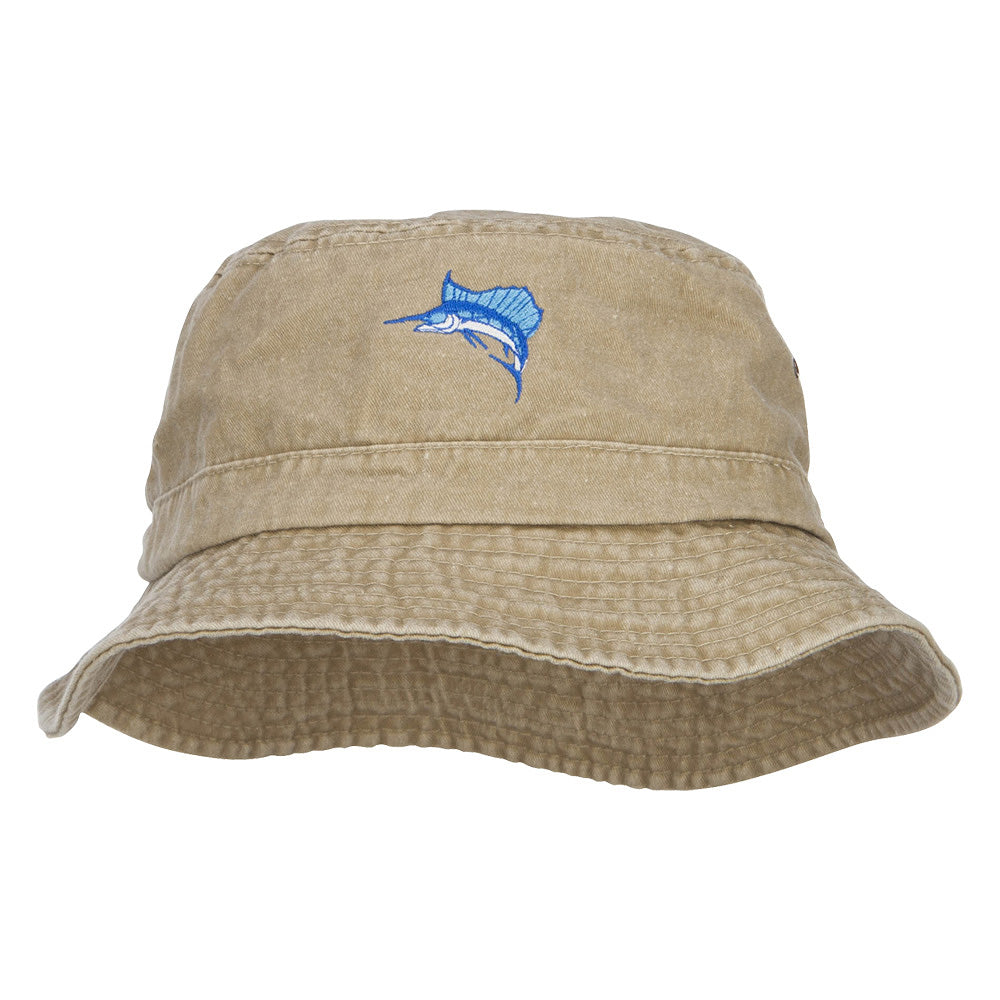 Sailfish Embroidered Big Size Washed Bucket Hat - Khaki XL-2XL