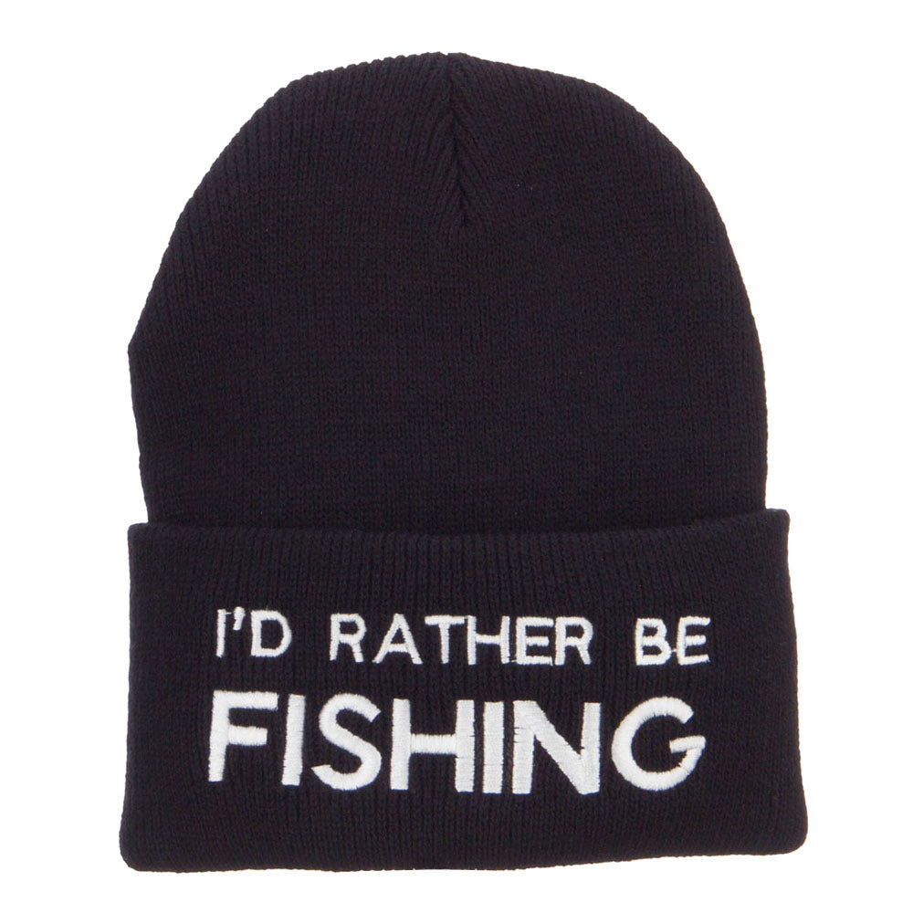 I&#039;d Rather Be Fishing Embroidered Cuff Beanie - Black OSFM