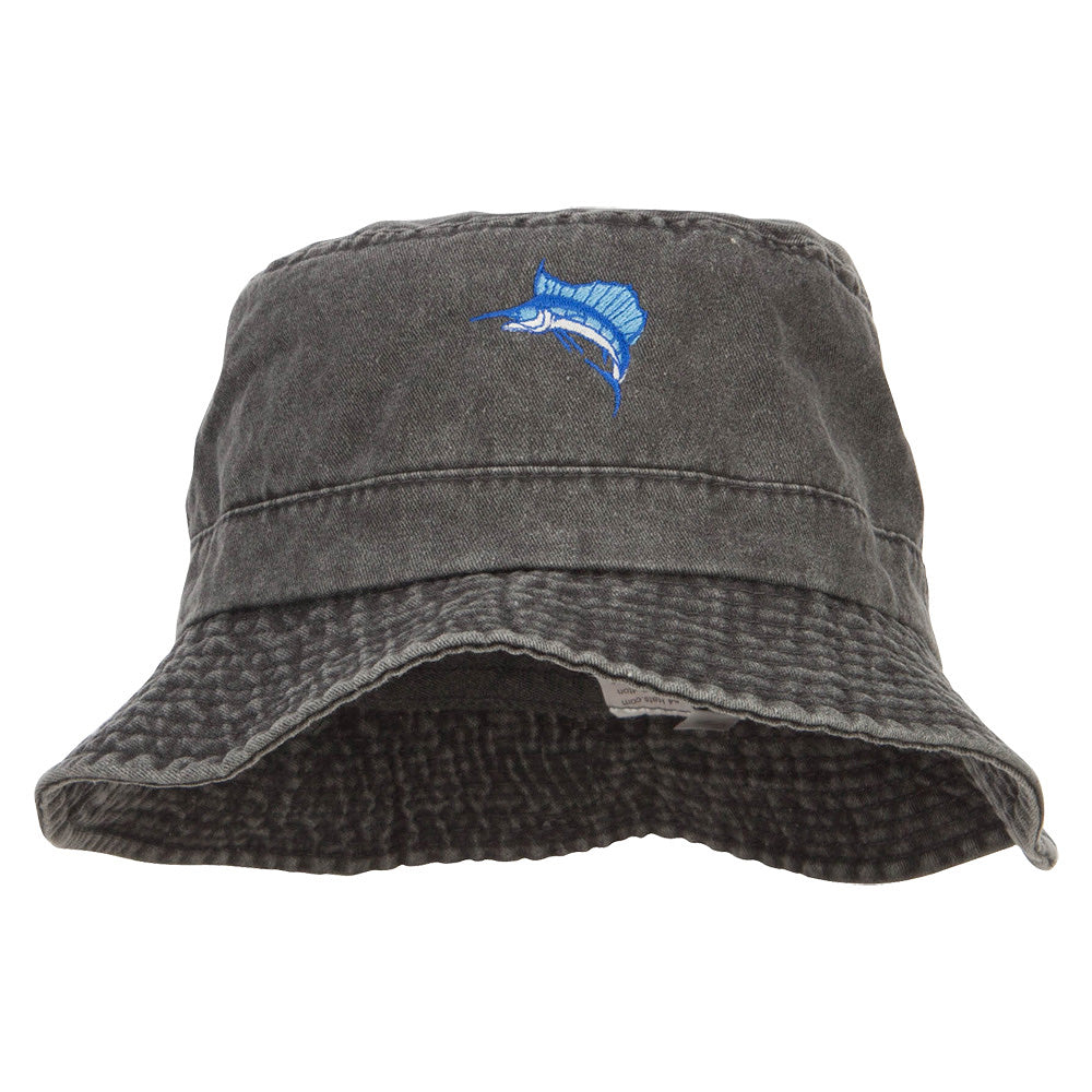 Sailfish Embroidered Big Size Washed Bucket Hat - Black XL-2XL