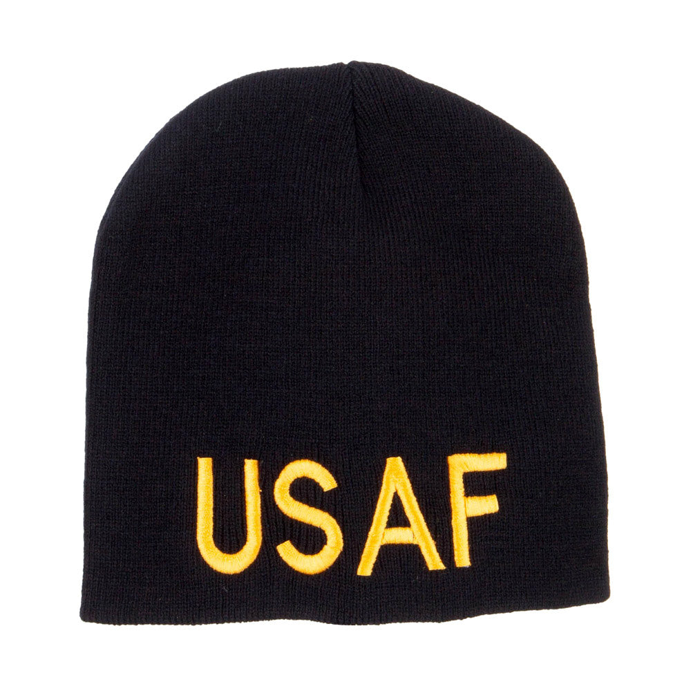 USAF Military Embroidered Short Beanie - Black OSFM