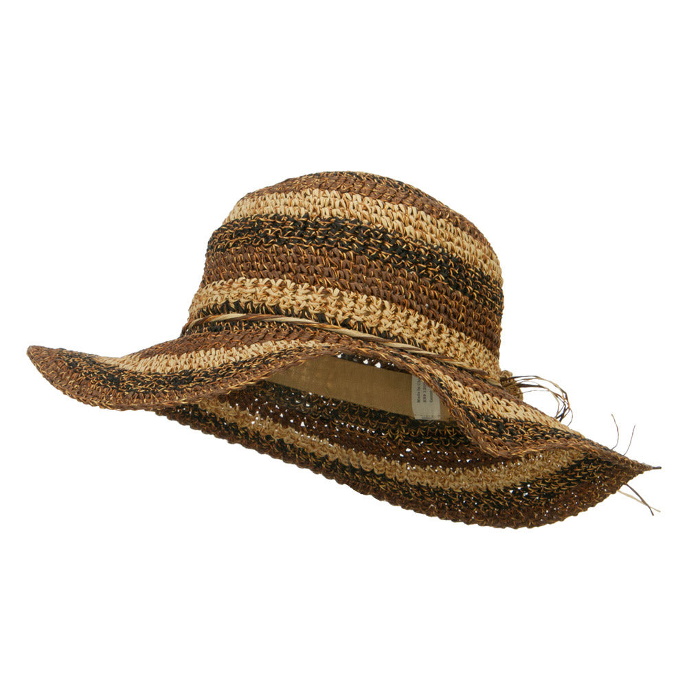 Multi Striped Flat Brim Sun Hat - Brown OSFM