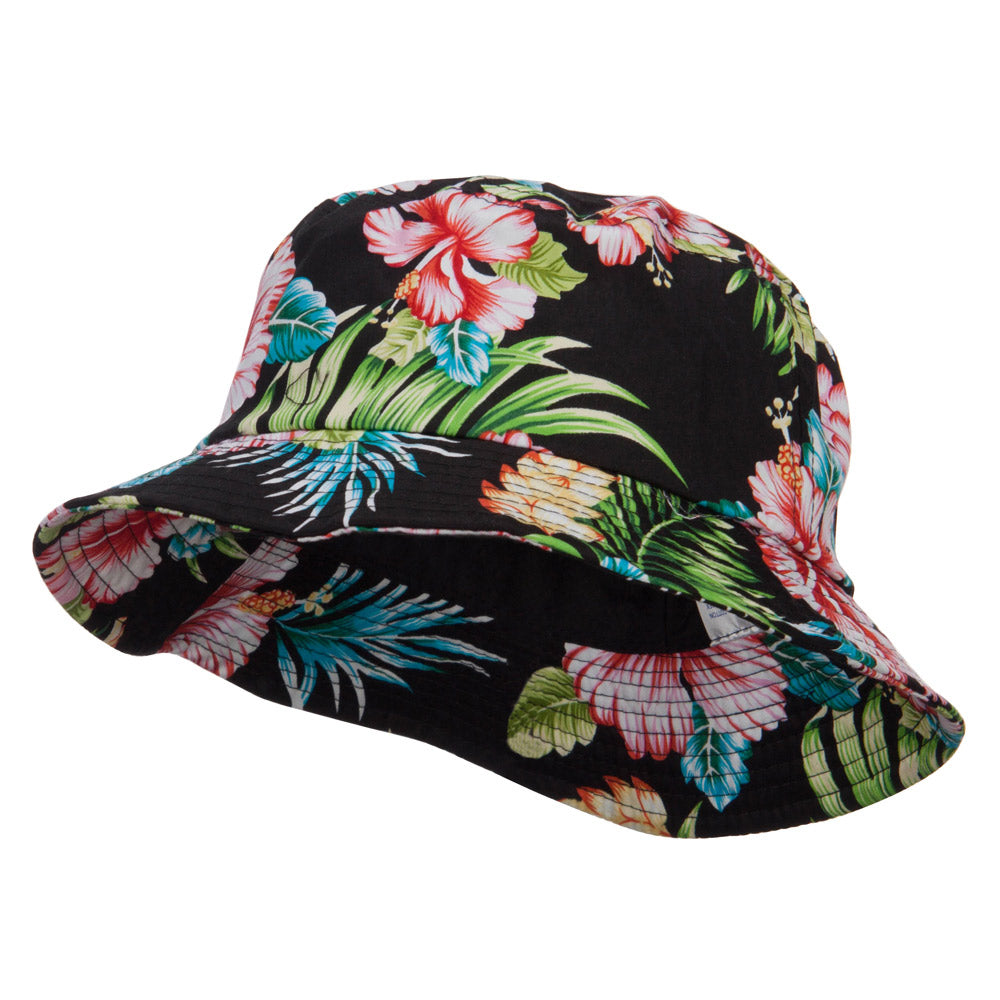 Floral Cotton Bucket Hat - Black M