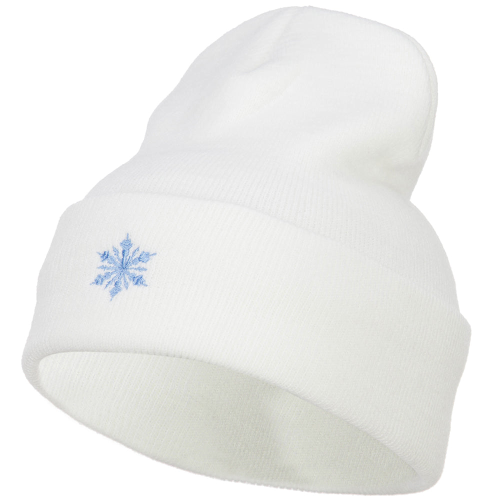 Snowflake Embroidered Long Beanie - White OSFM
