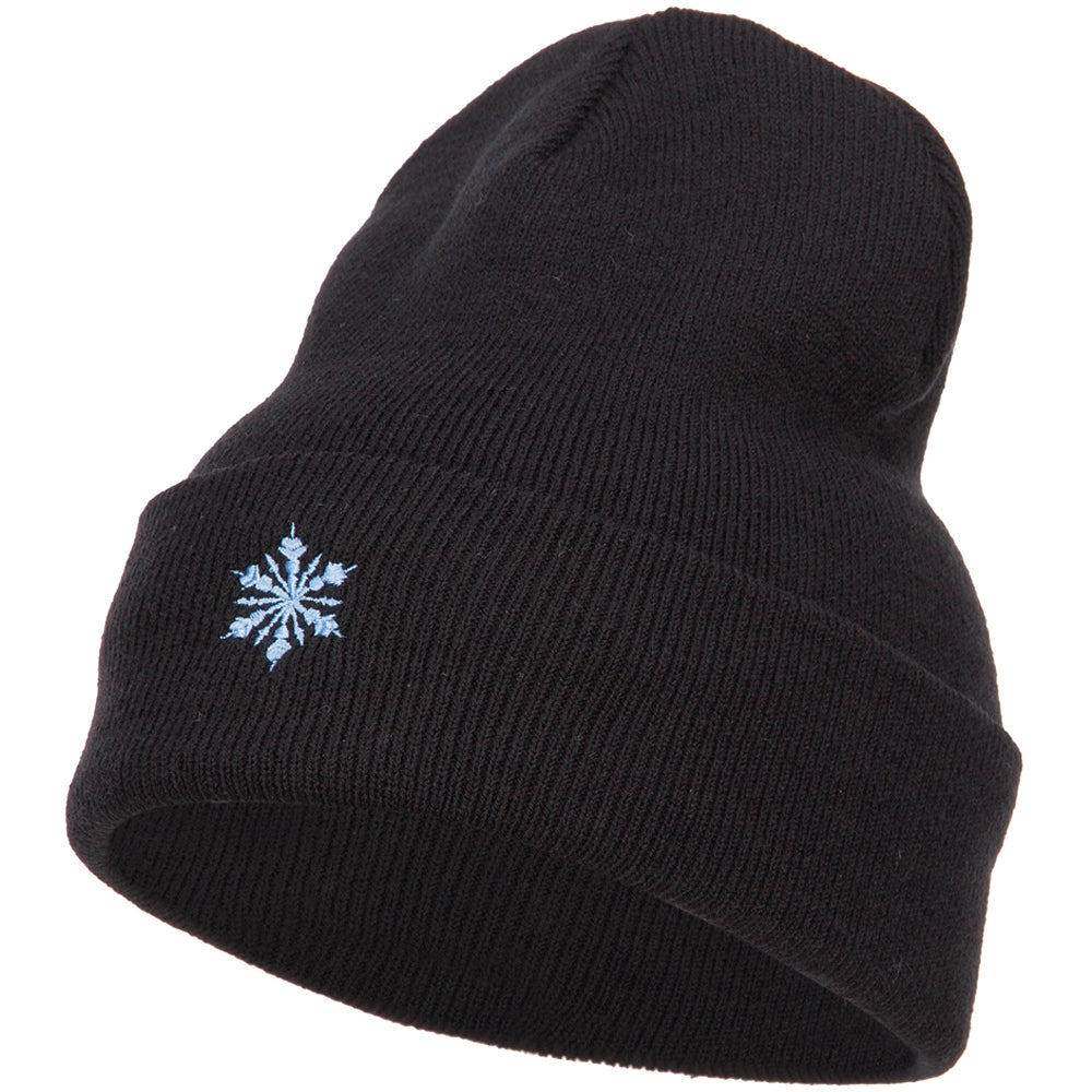 Snowflake Embroidered Long Beanie - Black OSFM