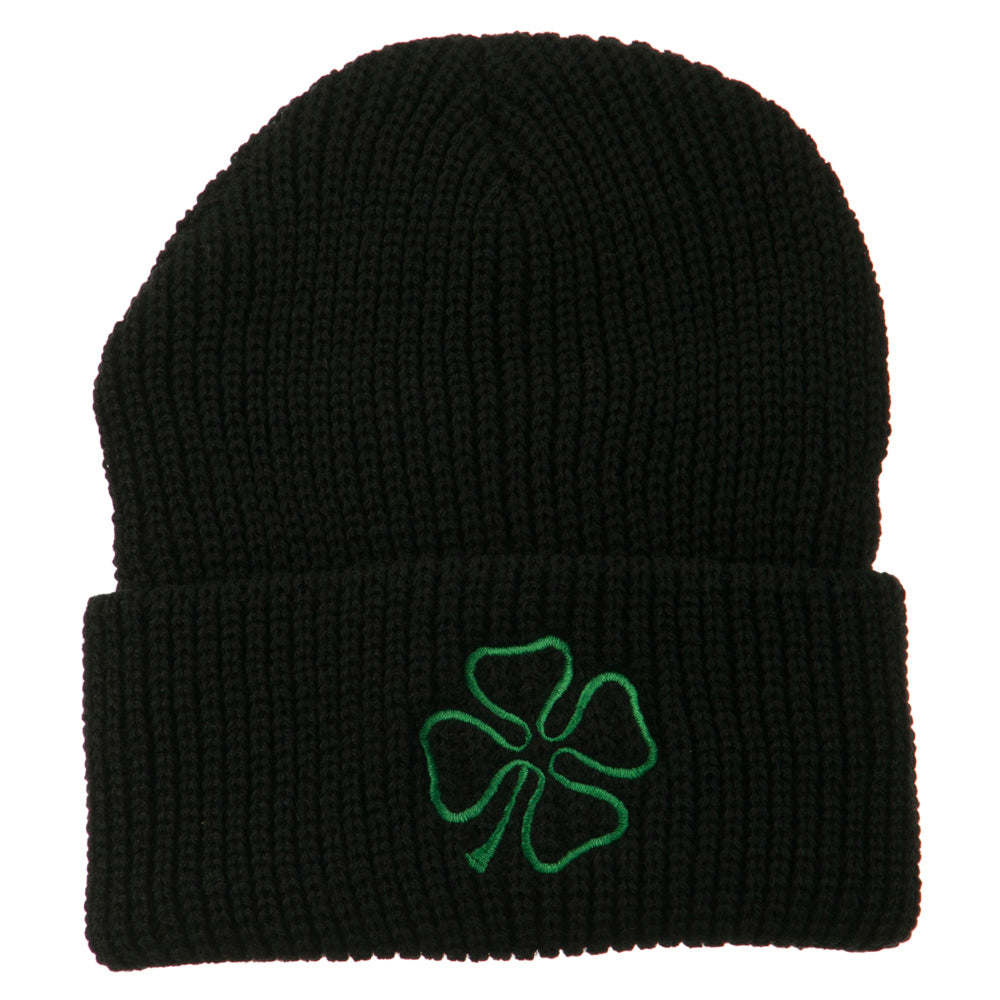 Four Leaf Clover Embroidered Watch Beanie - Black OSFM