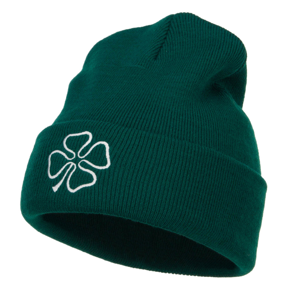 Four Leaf Irish Clover Embroidered Long Beanie - Dk Green OSFM