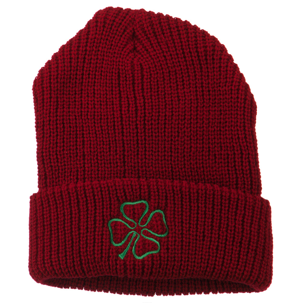 Four Leaf Clover Embroidered Watch Beanie - Red OSFM