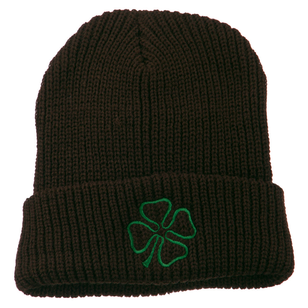 Four Leaf Clover Embroidered Watch Beanie - Brown OSFM