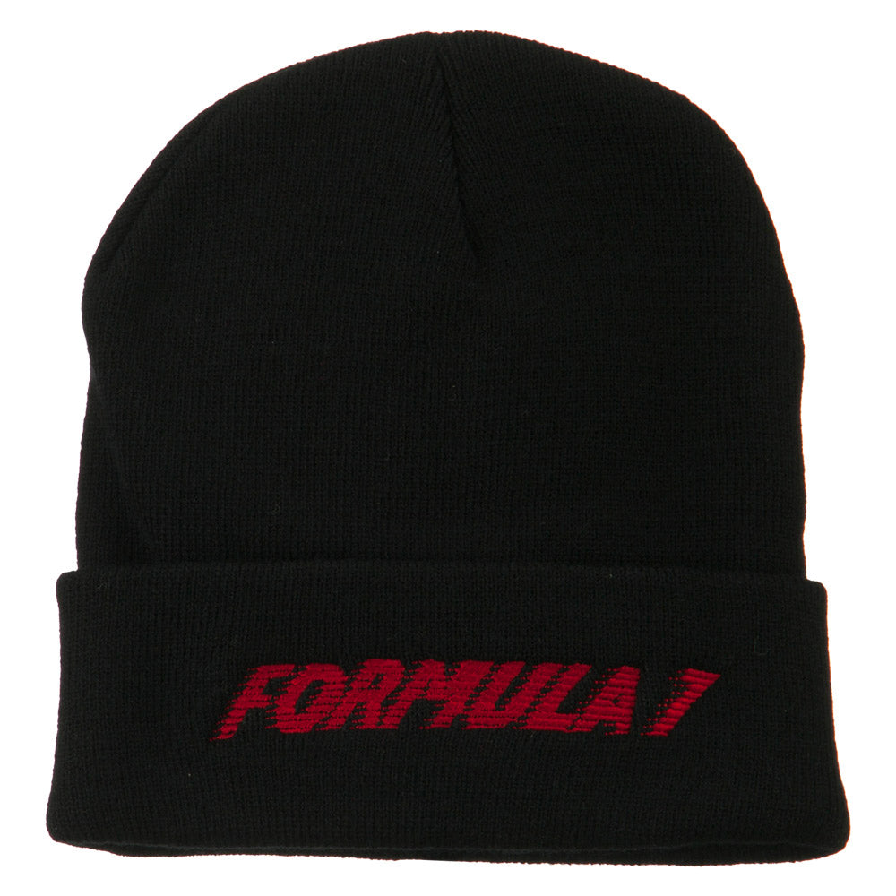 Auto Racing Formula 1 Embroidered Long Beanie - Black OSFM