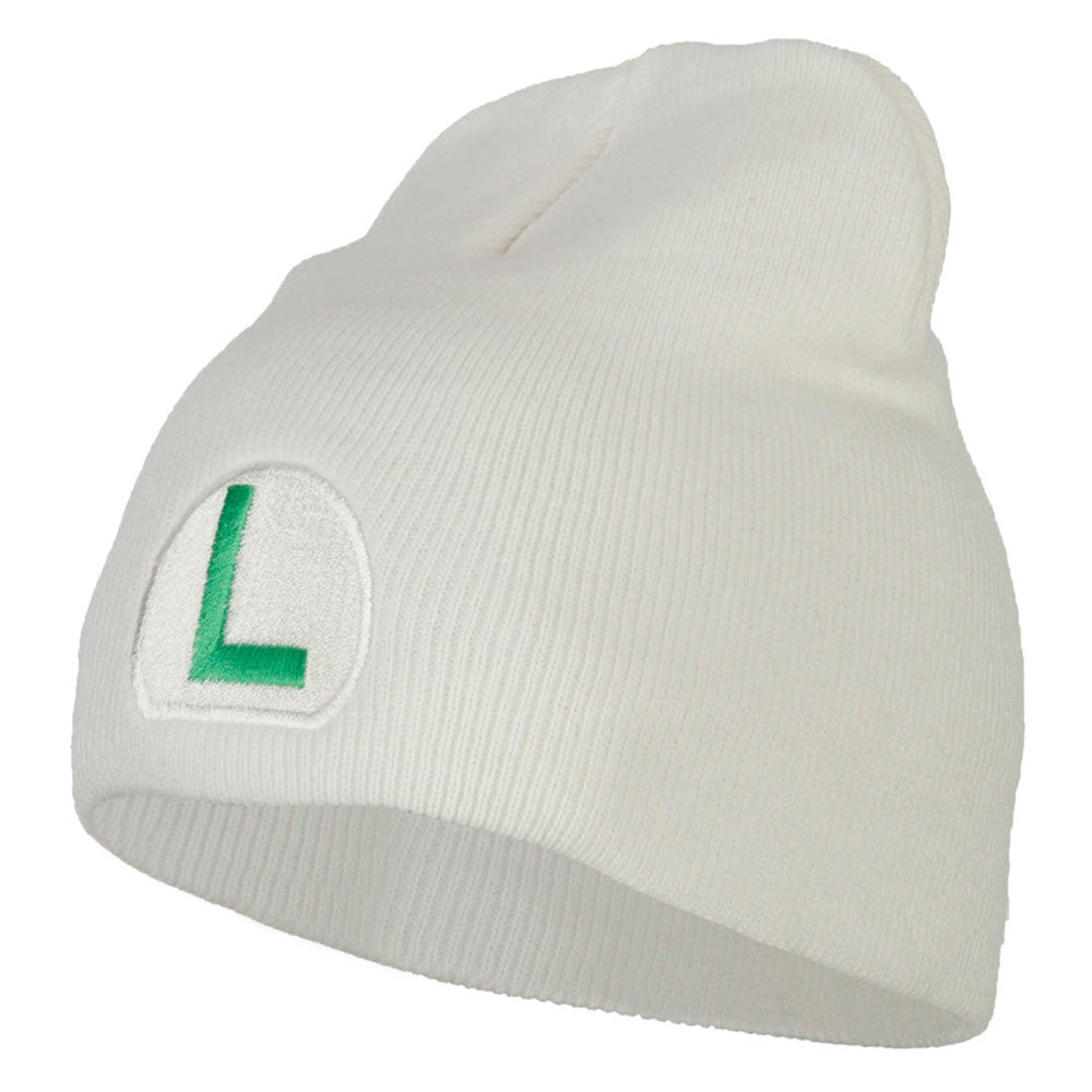 Fire Mario Luigi Embroidered Knitted Short Beanie - White Green OSFM