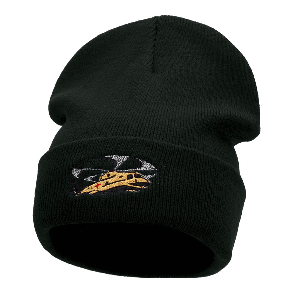 Flying Careflight Helicopter Embroidered Long Knitted Beanie - Black OSFM