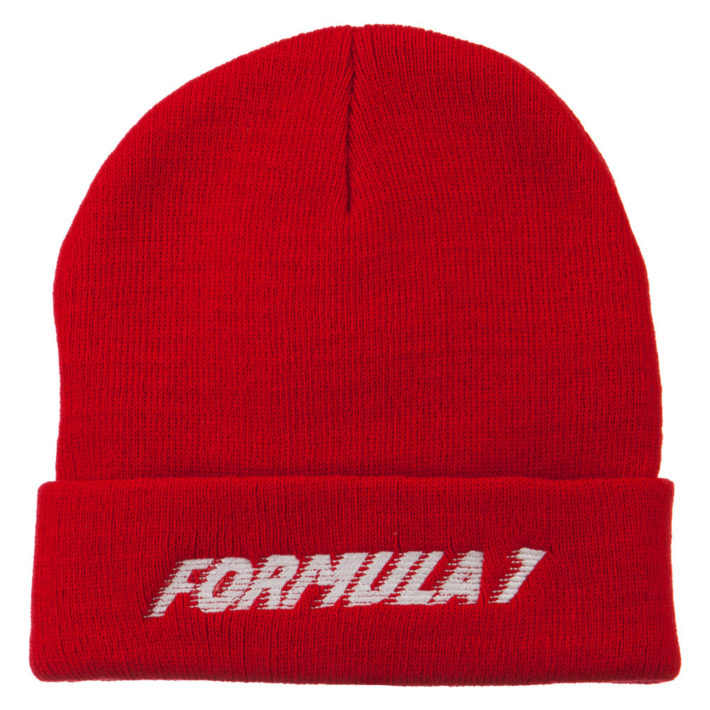 Auto Racing Formula 1 Embroidered Long Beanie - Red OSFM