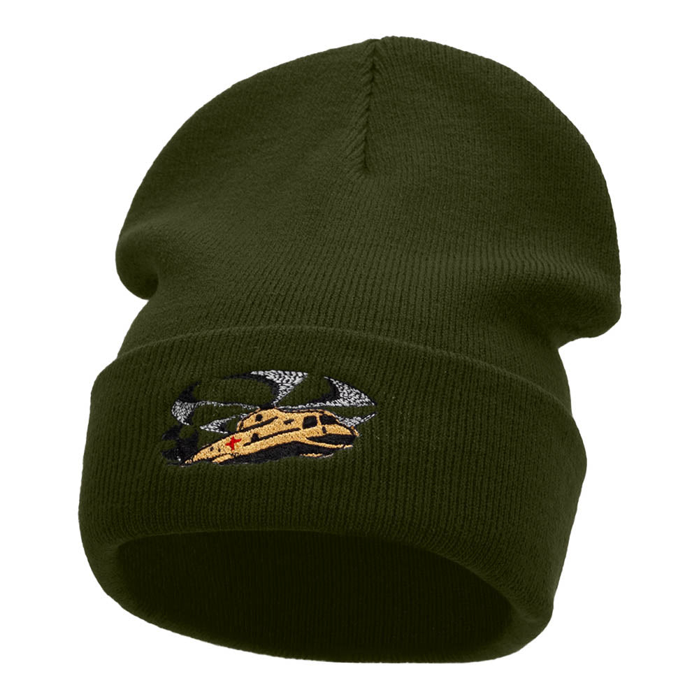Flying Careflight Helicopter Embroidered Long Knitted Beanie - Olive OSFM
