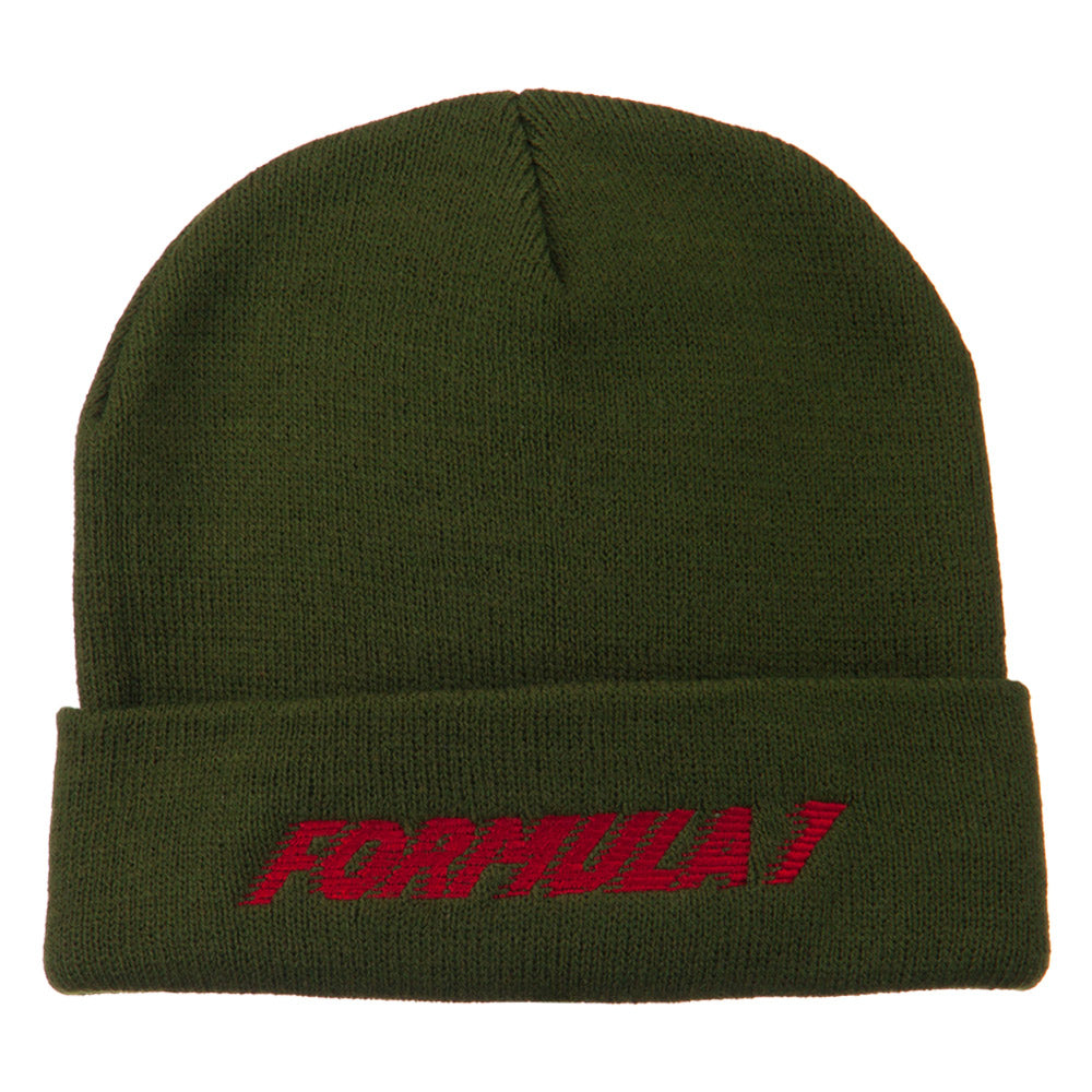 Auto Racing Formula 1 Embroidered Long Beanie - Olive OSFM