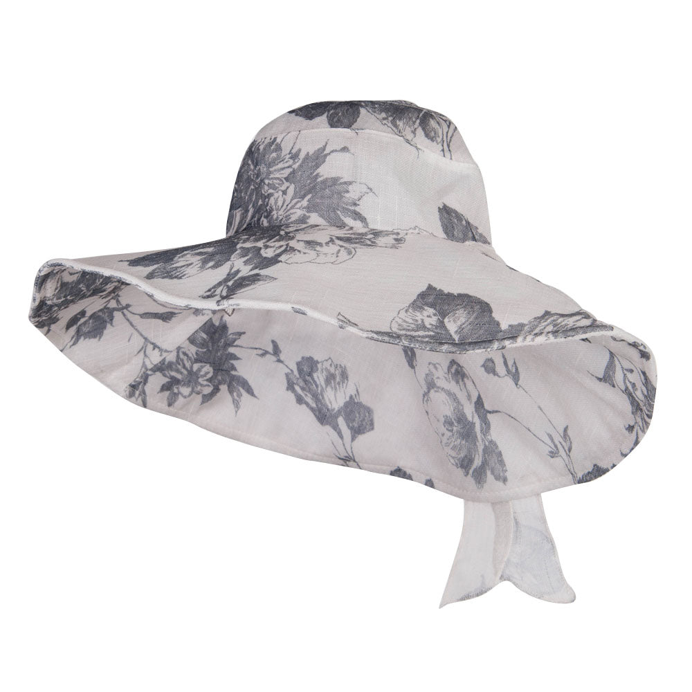 Floral Design Bow Crushable Hat - Black OSFM