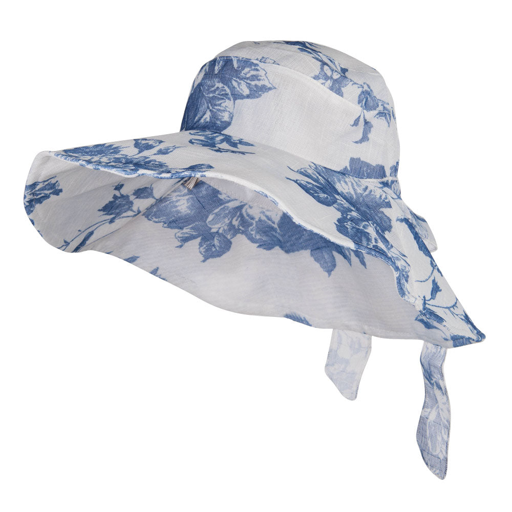 Floral Design Bow Crushable Hat - Blue OSFM