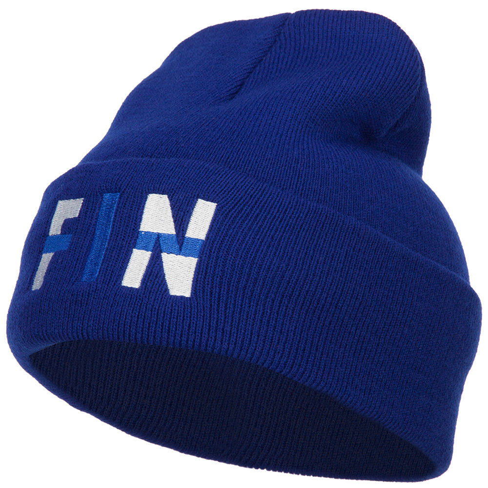 Finland FIN Flag Embroidered Long Beanie - Royal OSFM