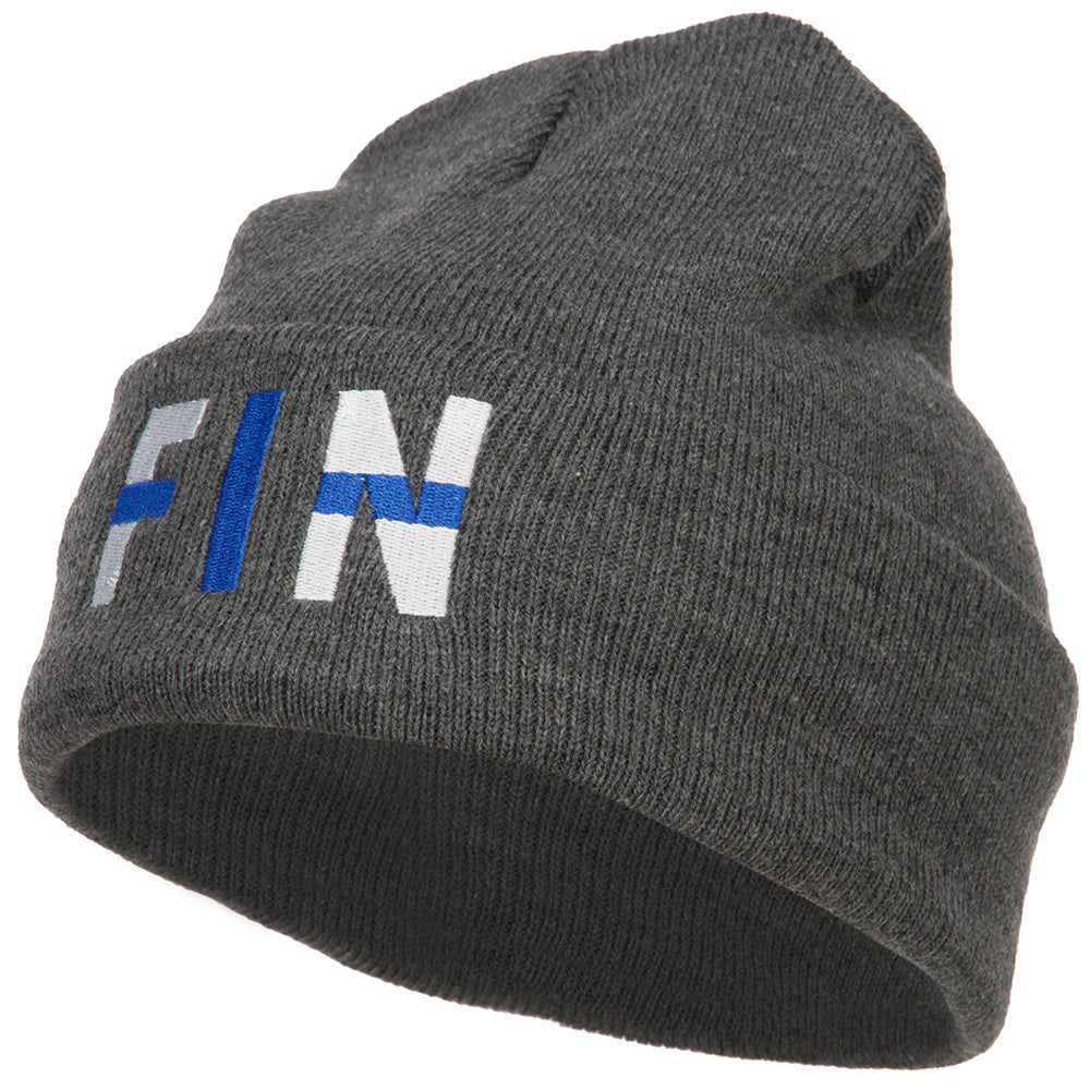 Finland FIN Flag Embroidered Long Beanie - Dk Grey OSFM