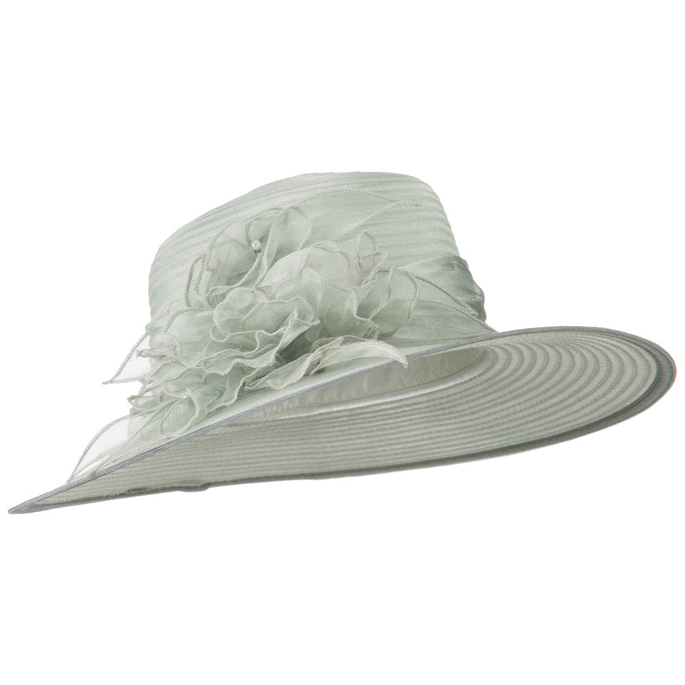 3 Flowers Pearl Organza Hat - Grey OSFM