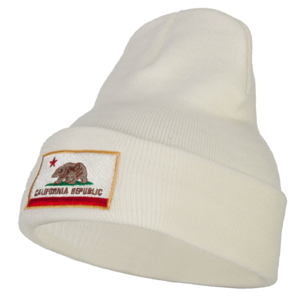 California State Flag Embroidered Long Knitted Beanie - White OSFM