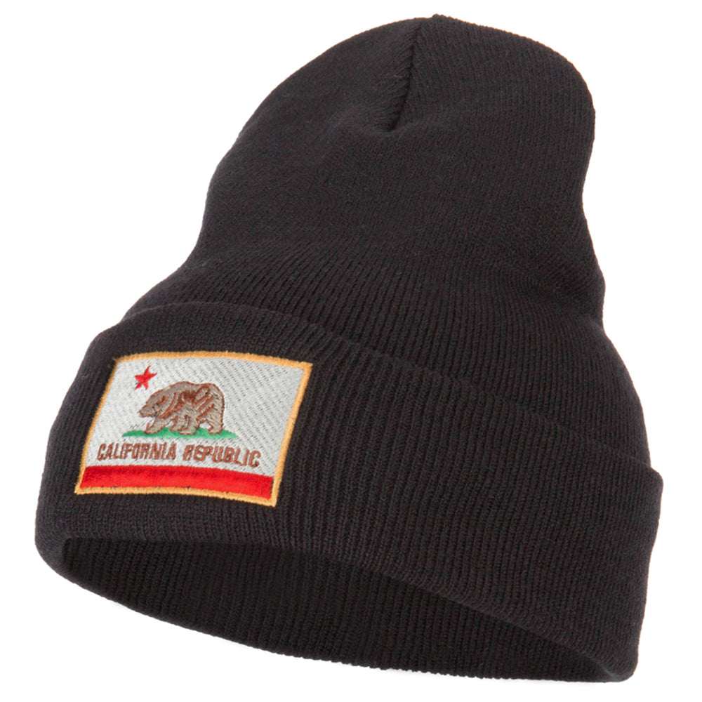 California State Flag Embroidered Long Knitted Beanie - Black OSFM