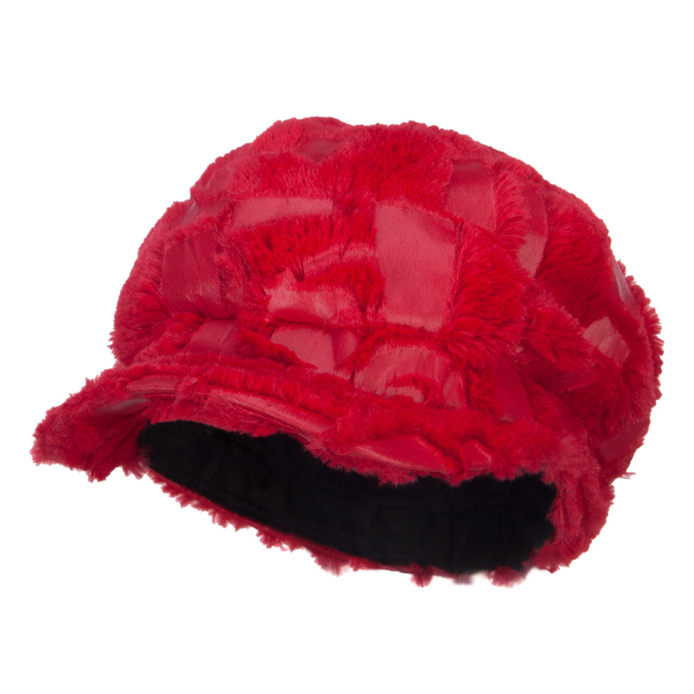 Soft Fur Patttern Newsboy Hat - Red OSFM