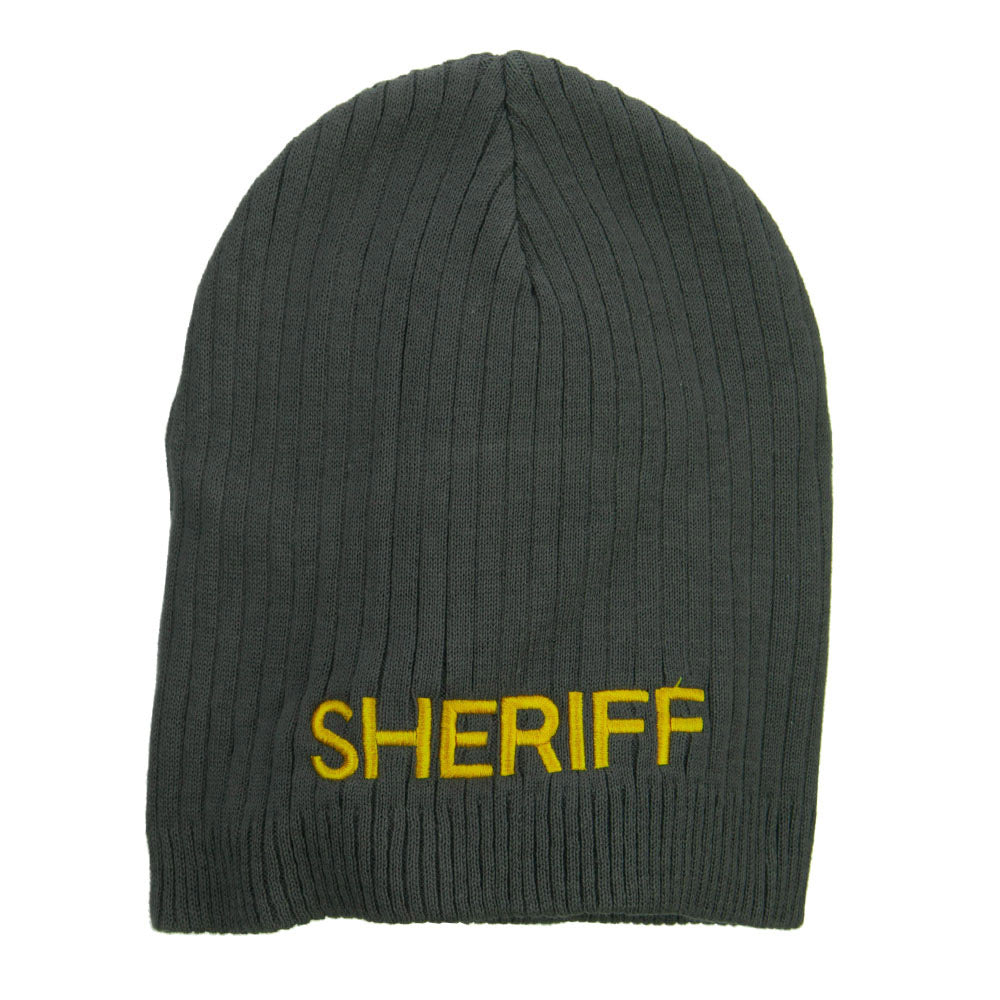 Big Size Sheriff Embroidered Ribbed Beanie - Charcoal XL-3XL