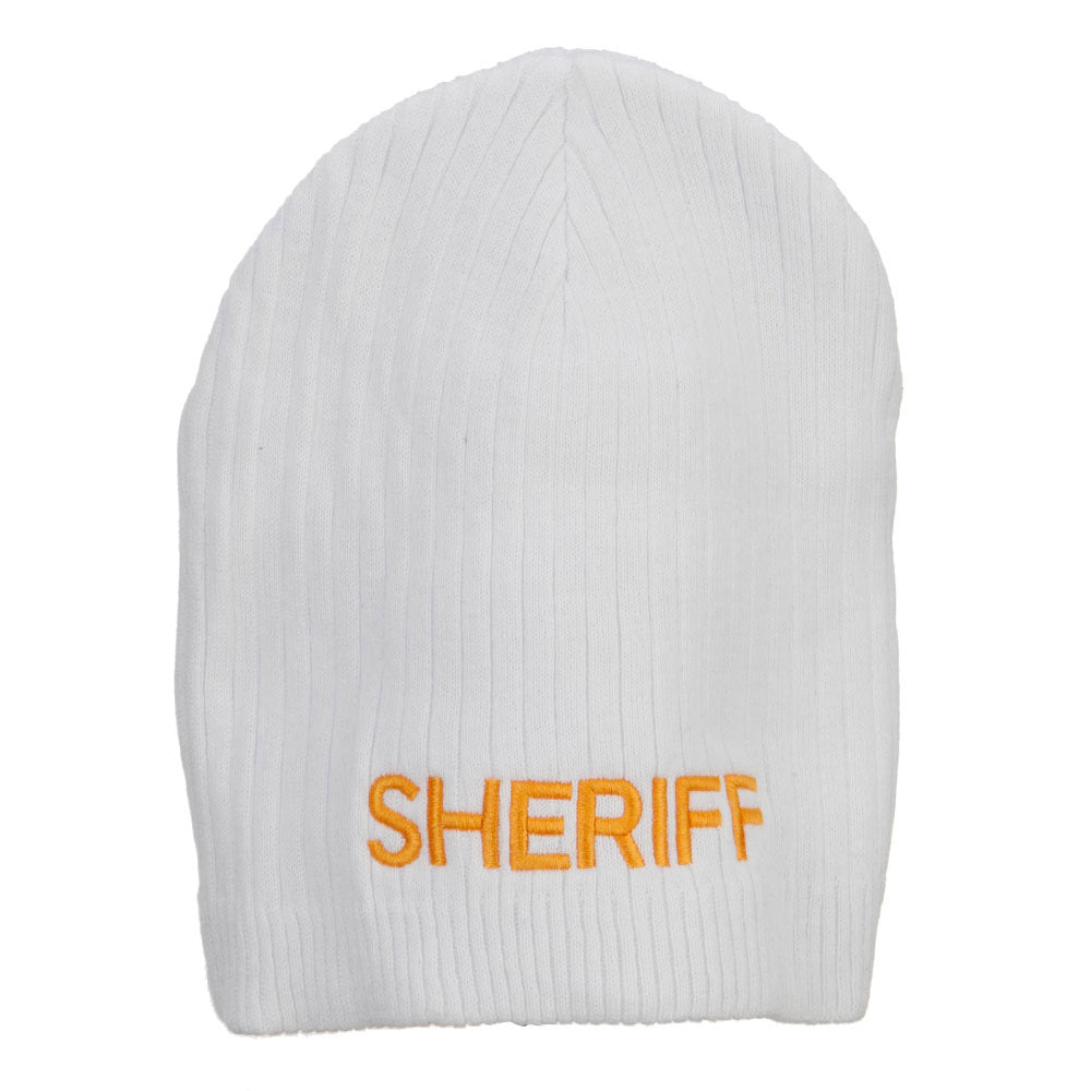 Big Size Sheriff Embroidered Ribbed Beanie - White XL-3XL