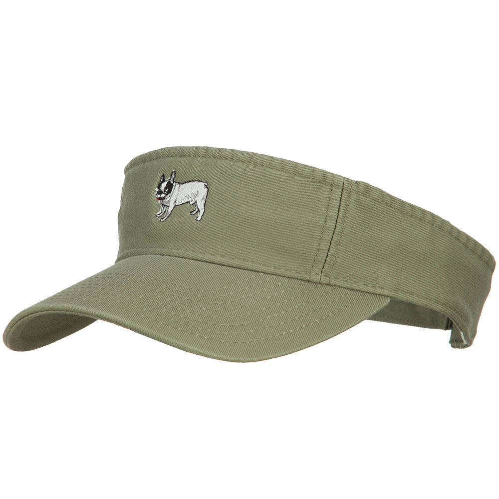 French Bulldog Embroidered Pro Style Cotton Washed Visor - Olive OSFM