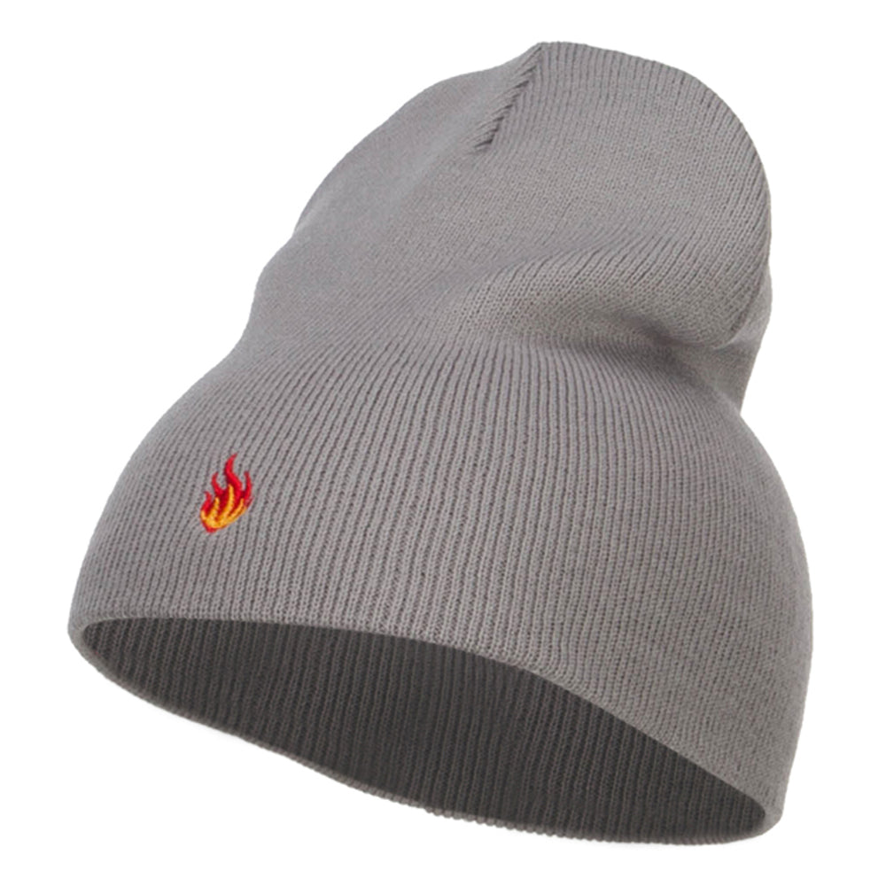 Mini Fire Embroidered Short Beanie - Grey OSFM