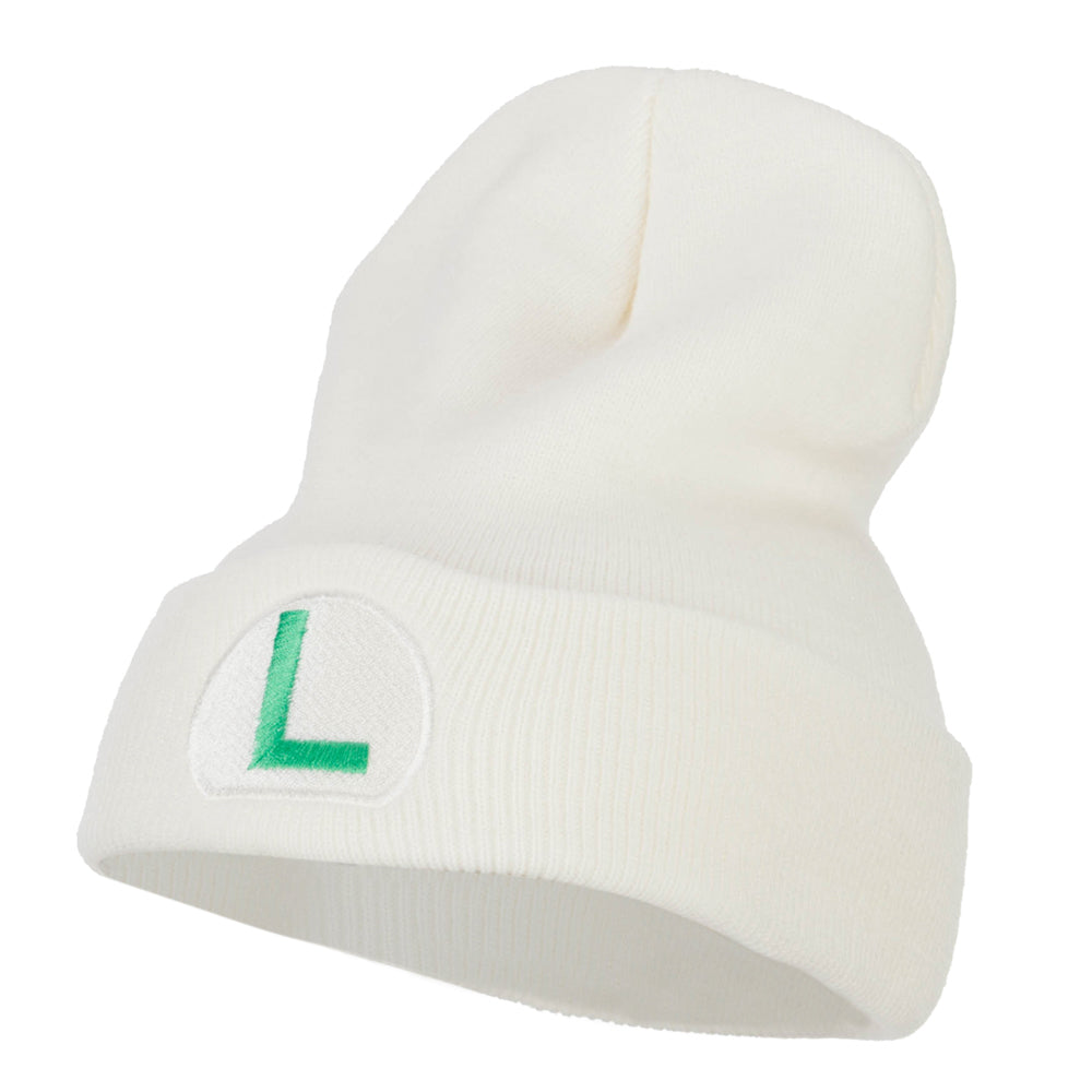 Fire Mario Luigi Bros Embroidered Long Beanie - White Lime OSFM