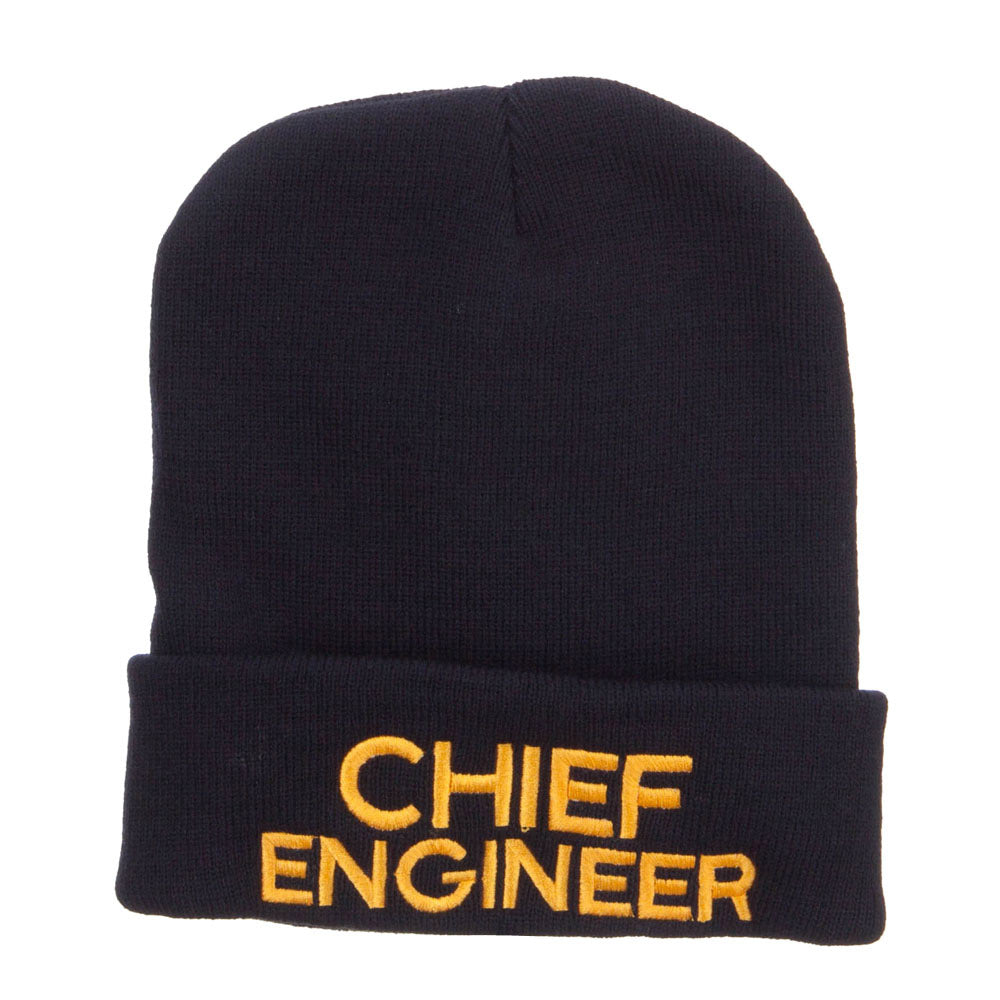 Chief Engineer Embroidered Long Beanie - Navy OSFM