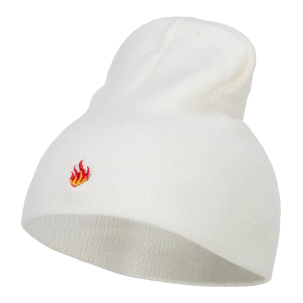 Mini Fire Embroidered Short Beanie - White OSFM