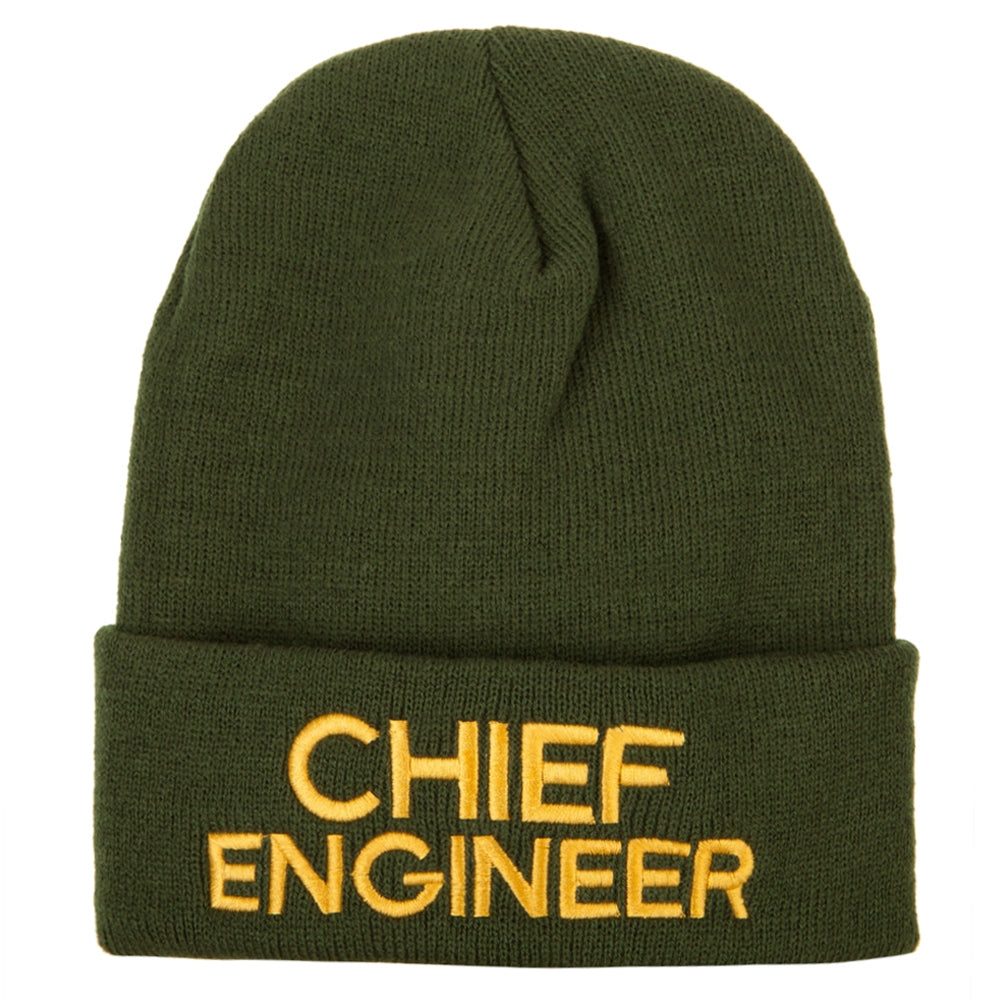 Chief Engineer Embroidered Long Beanie - Olive OSFM