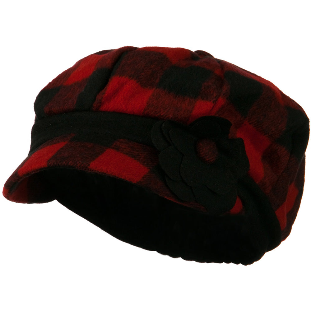 Flower Short Brim Newsboy Hat - Red 57CM