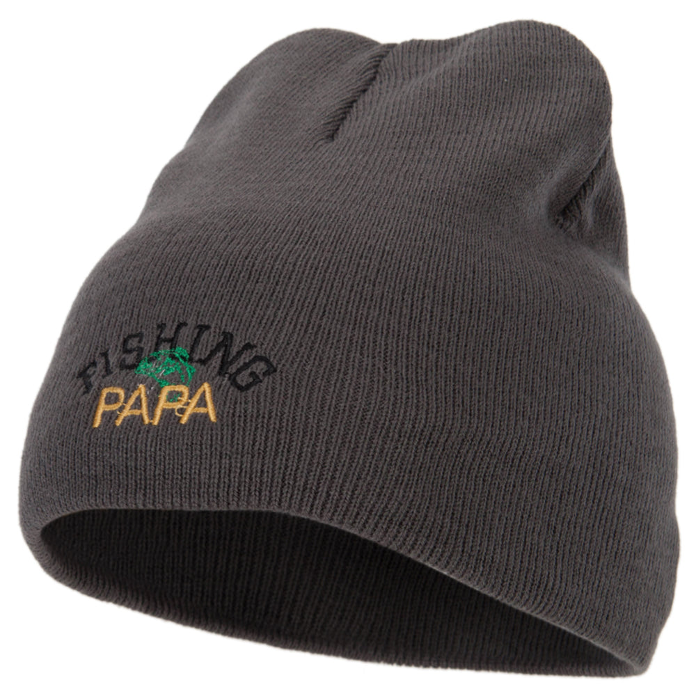 Fishing Papa Design Embroidered 8 Inch Knitted Short Beanie - Dk Grey OSFM