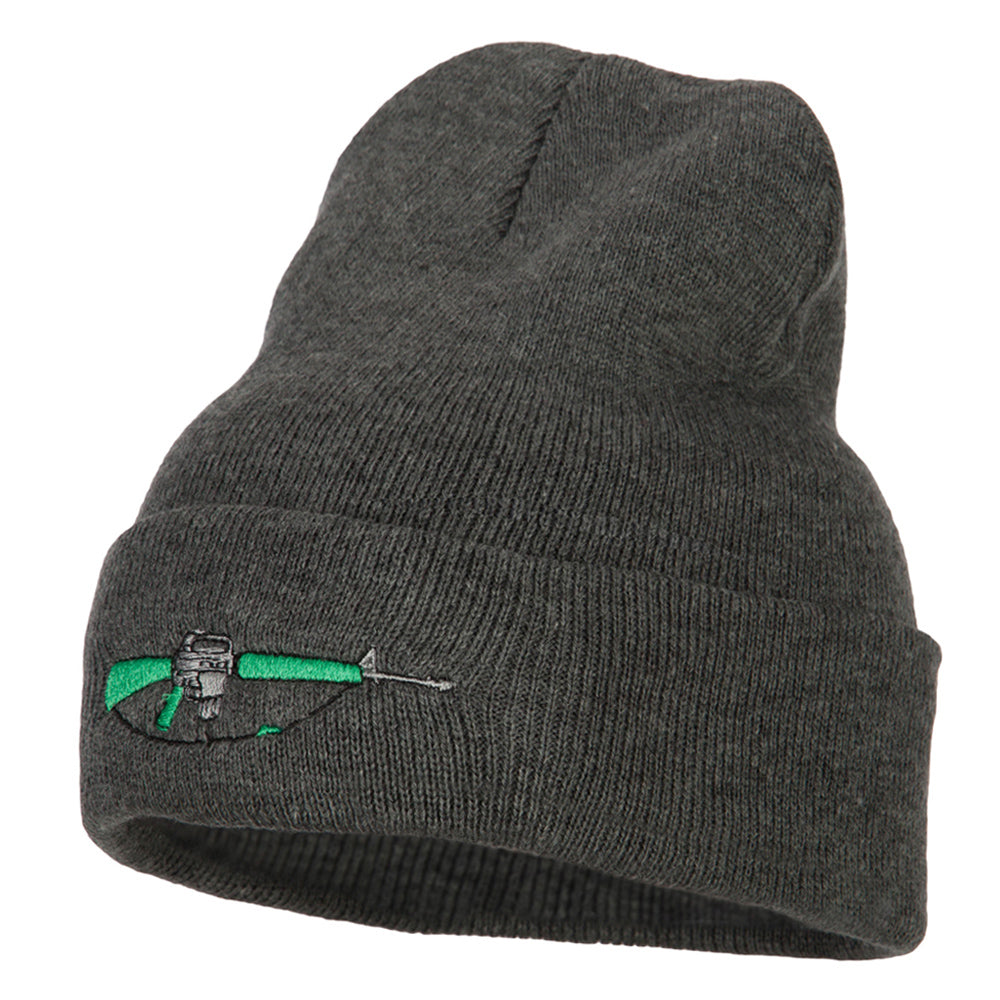 M-16 Rifle Embroidered Long Knitted Beanie - Dk Grey OSFM