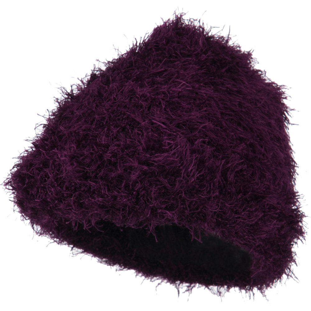 Furry Tube Shape Long Cuff Beanie - Purple OSFM