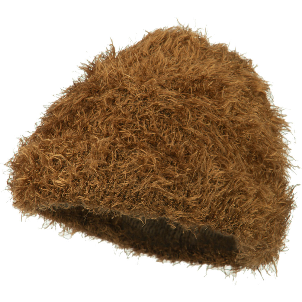 Furry Tube Shape Long Cuff Beanie - Bronze OSFM