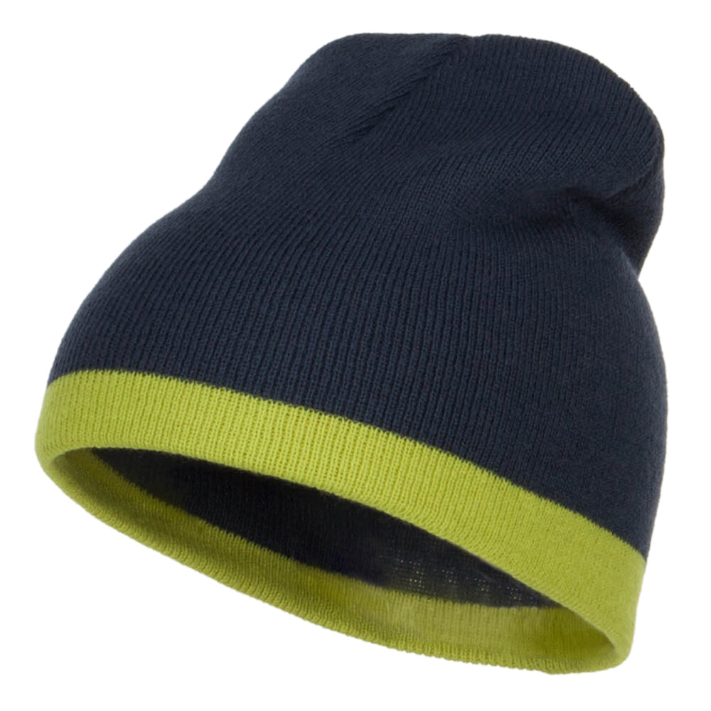 Fine Gauge Two Tone Knitting Cap - Navy Lime OSFM