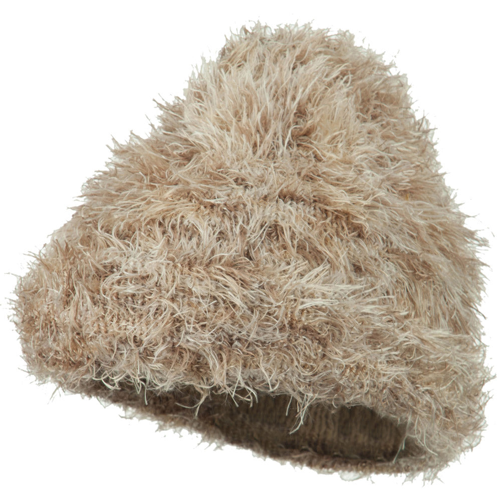 Furry Tube Shape Long Cuff Beanie - Champagne OSFM