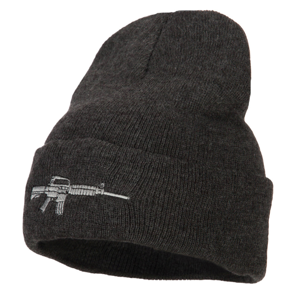 CAR-15 Rifle Embroidered Long Knitted Beanie - Heather Charcoal OSFM