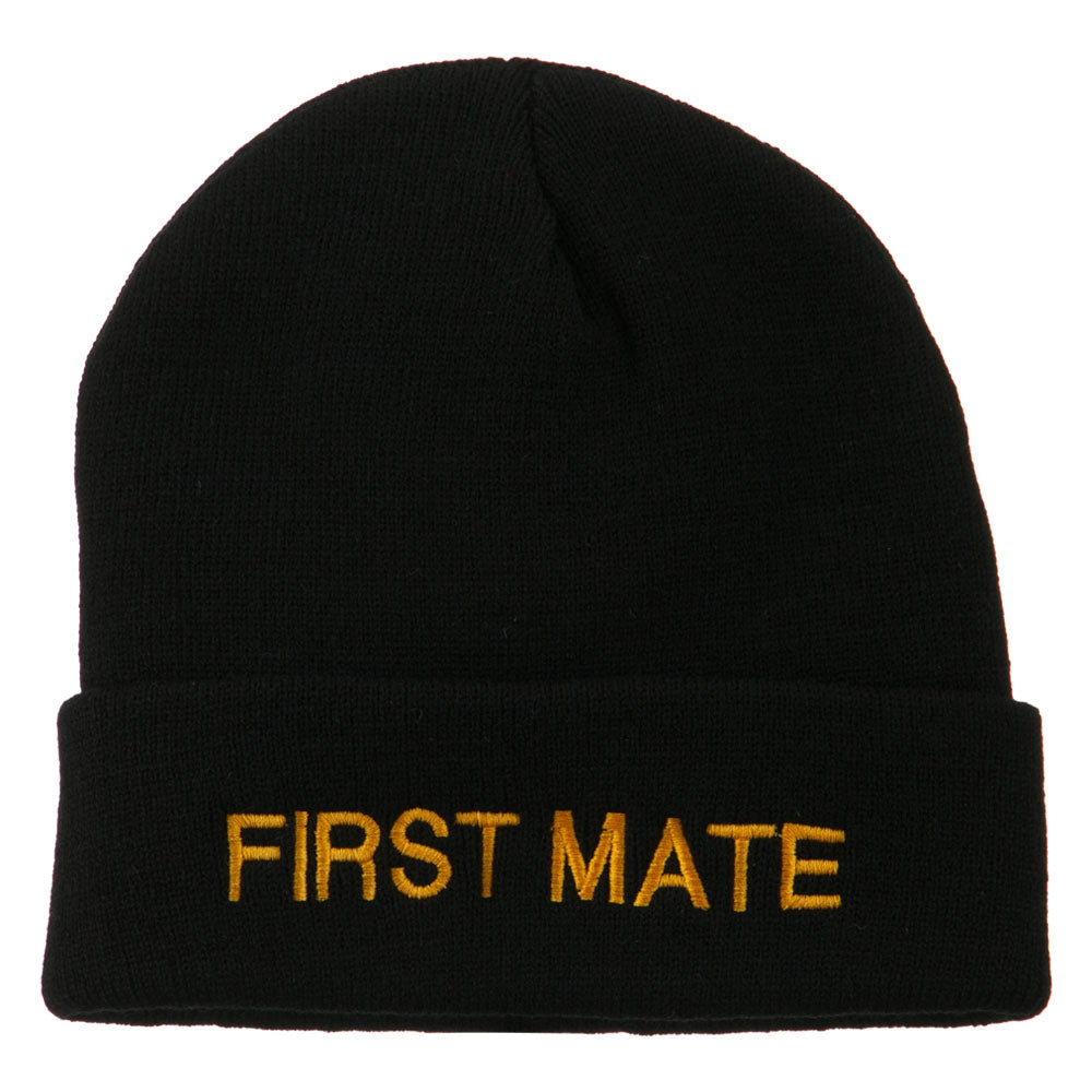 First Mate Embroidered Long Beanie - Black OSFM