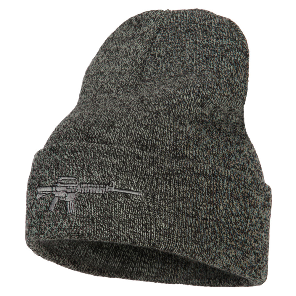 CAR-15 Rifle Embroidered Long Knitted Beanie - Black Marled OSFM