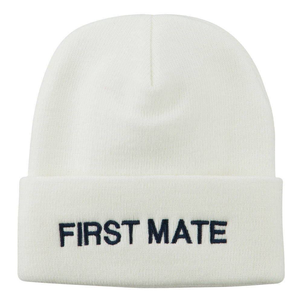 First Mate Embroidered Long Beanie - White OSFM