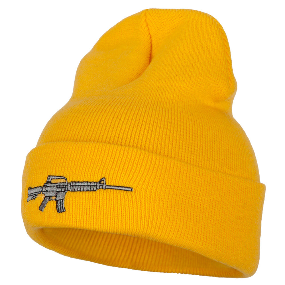 CAR-15 Rifle Embroidered Long Knitted Beanie - Yellow OSFM