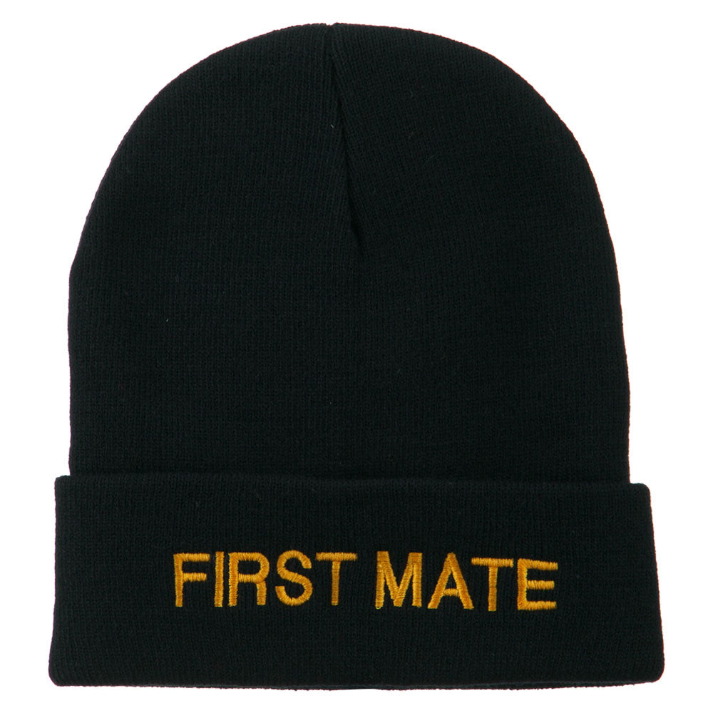 First Mate Embroidered Long Beanie - Navy OSFM