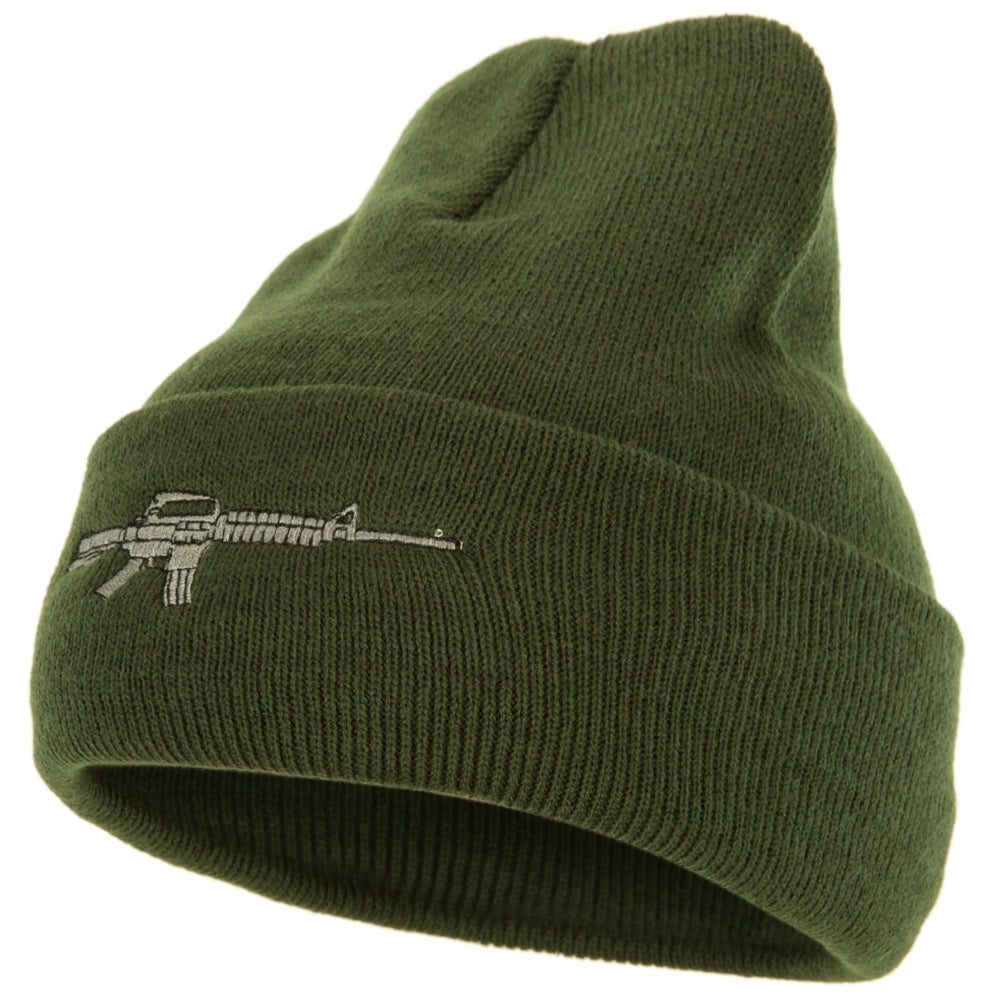 CAR-15 Rifle Embroidered Long Knitted Beanie - Olive OSFM