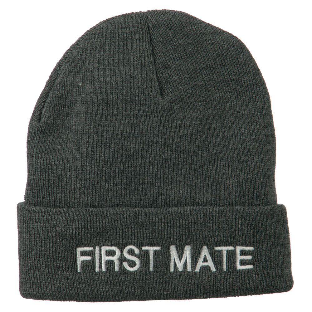 First Mate Embroidered Long Beanie - Grey OSFM