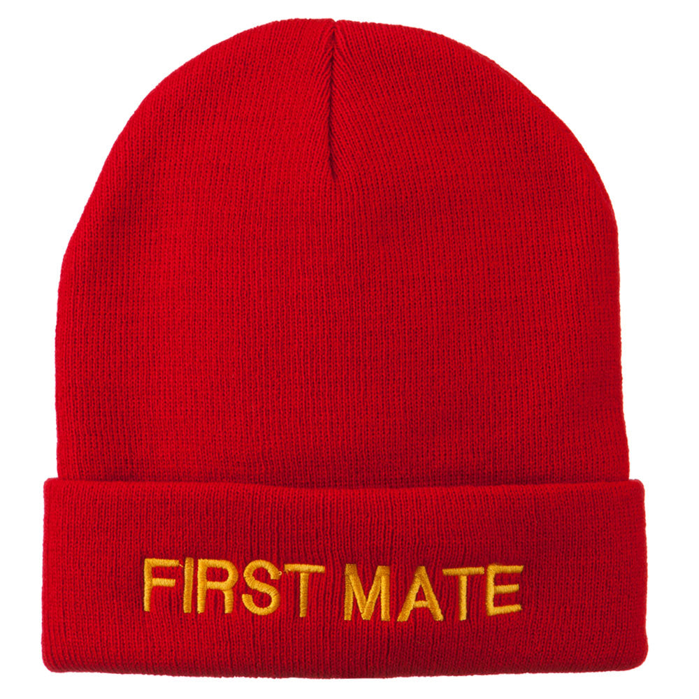 First Mate Embroidered Long Beanie - Red OSFM